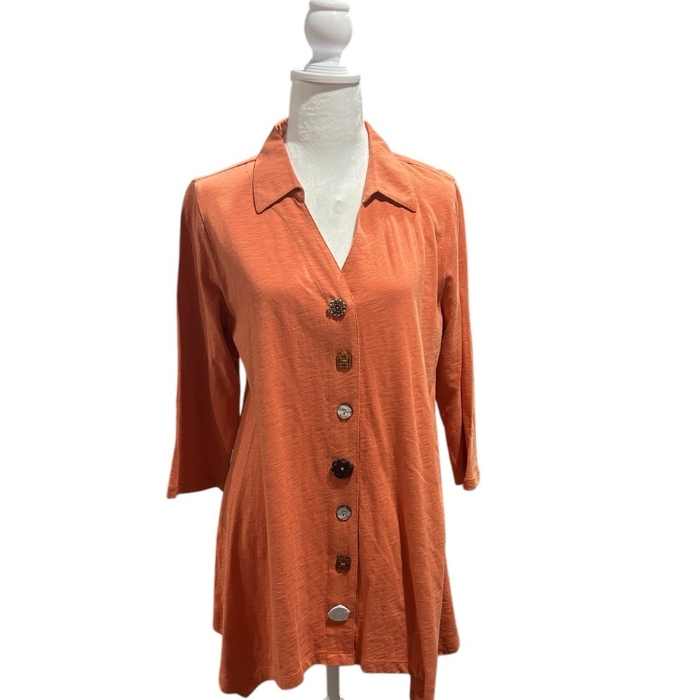 Soft surroundings Danielle Women's Orange Button-Up Top New
